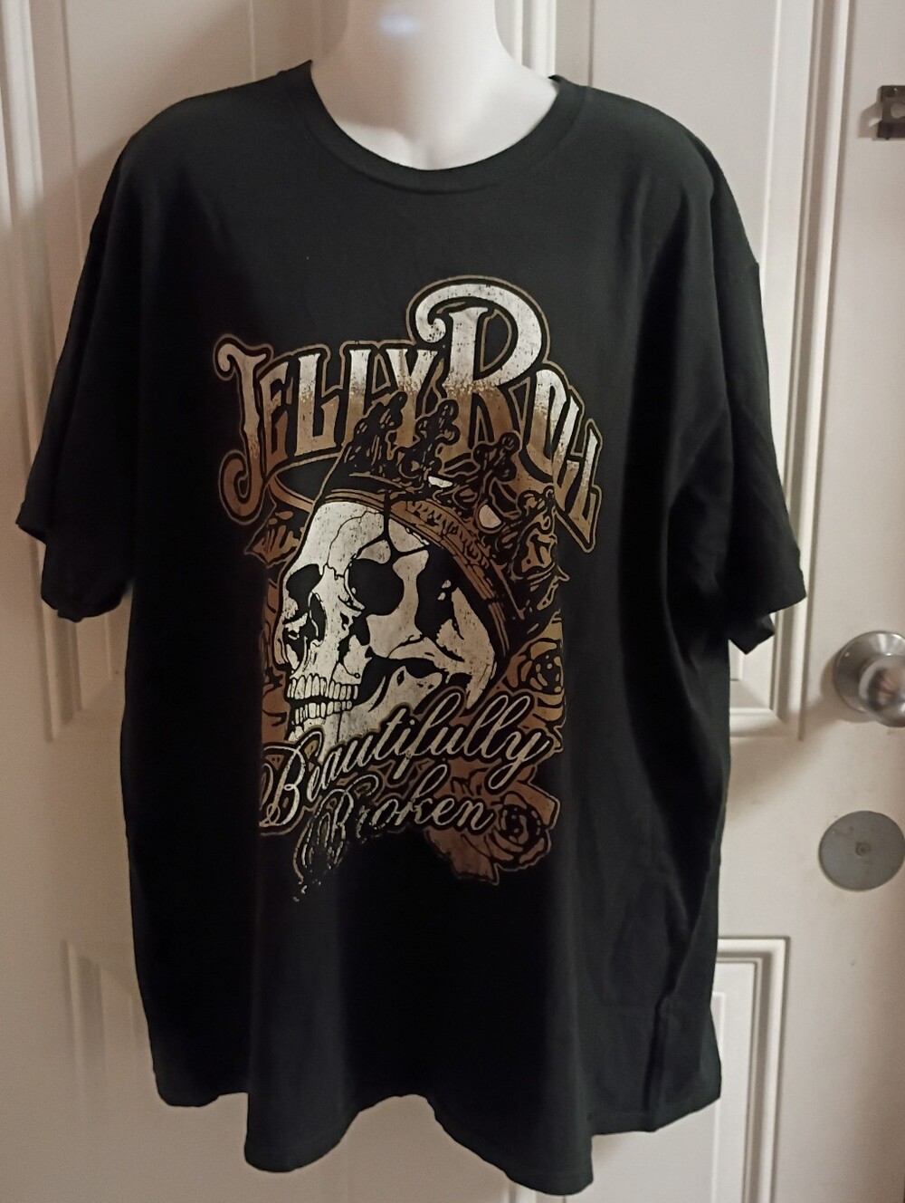 Jelly Roll Black Graphic Skull 'Beautifully Broken' T‑Shirt Size 2XL
